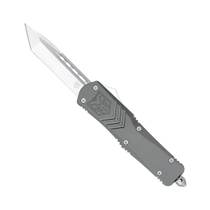 CobraTec FS-X Grey OTF Knife - 3.75&quot; Plain Tanto Blade with Nylon Sheath