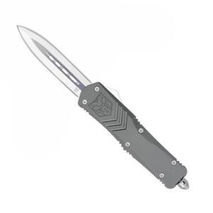 CobraTec FS-X Grey OTF Knife - 3.75&quot; Plain Dagger Blade with Nylon Sheath