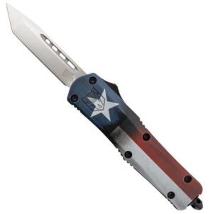 CobraTec Knives MCTXFS3TNS FS-3 Texas Flag Medium 3 OTF Tanto Plain D2 Steel Bl