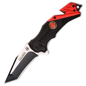 Tac-Force Sniper Spring Assisted Knife with Black and Red Aluminum Handle and Black and Silver Stainless Steel Modified Tanto Blade Model TF-640FD