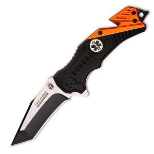 Tac-Force EMT Spring Assisted Knife with Black and Orange Aluminum Handle and Black and Silver Stainless Steel Modified Tanto Blade Model TF-640EMT