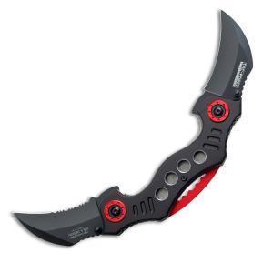 Tac-Force Tactical Twin Blade Spring Assisted Karambit with Black Aluminum Handle and Black Stainless Steel Hawkbill Blades Model TF-669BK