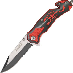 Tac Force Knives 692BR Rescue Assisted Opening Clip Point Blade Linerlock Folding Pocket Knife with Red Aluminum Handles