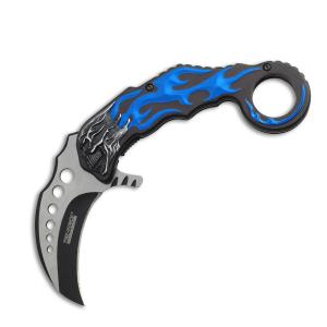 Master Cutlery Tac-Force Spring Assisted Karambit with Black and Blue Aluminum Handle and Black and Satin Finish 3.25" Hawkbill Blade Model TF-747BL