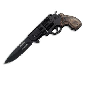 Tac-Force Spring Assisted Gun Knife with Wood Handle and Black Stainless Steel 3.25" Drop Point Blade Model TF-760BGY