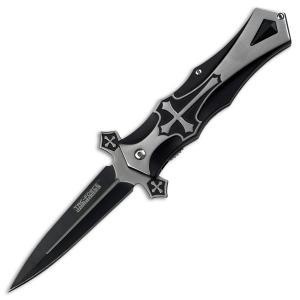 Tac-Force Cross Spring Assisted Knife with Black Aluminum Handle and Black Stainless Steel 4" Spear Point Blade Model TF-817BK