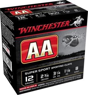 Winchester AA Super Sport 12 Gauge, 2-3/4" 1-1/8 oz. #8 Shot, 25 Rounds AASC128