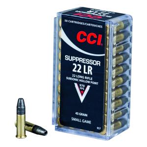 CCI Suppressor .22LR Ammunition 5000 Rounds Lead Hollow Point 45 Grain 970 fps
