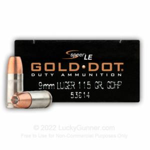 9mm - 115 Grain JHP - Speer Gold Dot  - 1000 Rounds
