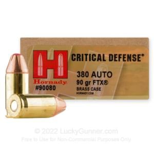 380 Auto - 90 Grain FTX - Hornady Critical Defense - 250 Rounds