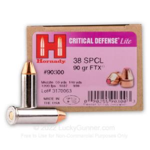 38 Special - 90 Grain FTX - Hornady Critical Defense Lite - 250 Rounds