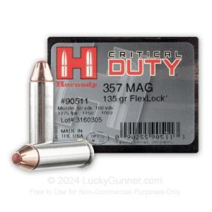 357 Mag - 135 Grain JHP - Hornady Critical Duty - 250 Rounds