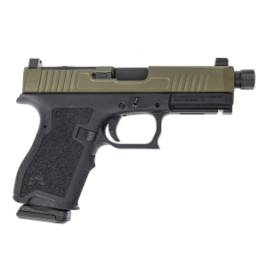 PSA Dagger Compact 9mm Pistol With Extreme Carry Cuts RMR Slide, Ameriglo Lower 1/3 Co-Witness Sights, & Threaded Barrel - 2-Tone Sniper Green With PSA Soft Case