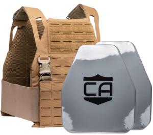 Caliber Armor Caliber AV2 DV8 - RF2 Body Armor Package, Shooters Cut Front and SAPI Back, Coyote Tan, 10 x 12, 19-CT