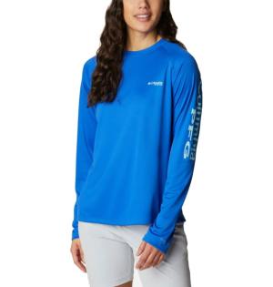 Columbia Tidal Tee II Long Sleeve Shirt - Women's, Blue Macaw/Gulf Stream Logo, Large, 1577661408BlMcwGlfStrmLgL