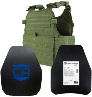 Caliber Armor AR550 11x14 Level III+ Body Armor and Condor MOPC Package, OD Green, Medium-2XL, 19-AR550-MOPC-1114-OD