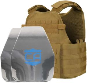 Caliber Armor AR550 Level III+ Body Armor and Condor MOPC Package, PolyShield Spall Coat w/Shooters Cut, Coyote Brown, Medium-2XL, 19-AR550-MOPC-SPC-CB