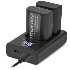 Koah 2-Pack Rechargeable 2250mAh Batteries and Dual USB-C LCD Charger for Panasonic DMW-BLK22