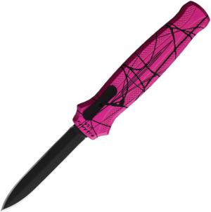 Piranha Knives Auto Rated-X Tactical Folding Knife, 3.5in, 154CM, Black Plain Dagger Blade, Pink Aluminum Handle, P-20PKT