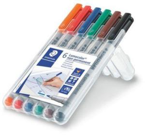 Staedtler Lumocolor Non-Permanent M Width Pen Pack - 6 Colors w/ Stand-Up Box - Red, Blue, Orange, Green, Brown, Black, 315 WP6