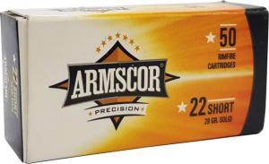 Armscor Precision Inc .22 Short 29 Grain Lead Solid Point Brass Cased Rimfire Ammunition, 50 Rounds, 50415-50RD