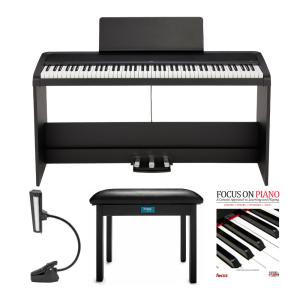 Korg B2SP 88-Key Digital Piano with Stand and 3-Pedal Unit with Gear Bench, Music Light, and Focus Piano Book/CD in Black