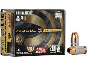 Federal Premium Personal Defense Ammunition 45 ACP 210 Grain Hydra-Shok Deep Jacketed Hollow Point - 156946
