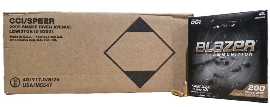 CCI Blazer Brass 9mm, 115gr FMJ, 1000rd Case
