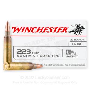 Winchester  .223 Remington Ammunition 1000 Round Case 55 Grain Full Metal Jacket 3240 fps