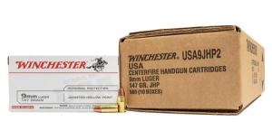 WINCHESTER AMMO 9mm 147 gr JHP USA White Box 500 Round Case