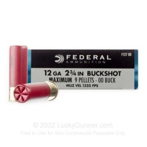 12 Gauge - 2-3/4" 00 Buck - Federal Power Shok - 250 Rounds