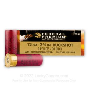 12 Gauge - 2-3/4" 00 Buck 9 Pellets - Federal Tactical LE with FliteControl Wad - 250 Rounds