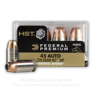 45 ACP  - 230 gr HST JHP - Federal Premium Personal Defense - 200 Rounds