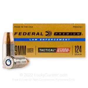 9mm - 124 gr Hydra-Shok JHP - Federal Law Enforcement - 1000 Rounds