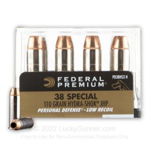 38 Special - 110 Grain JHP - Federal Hydra-Shok Low Recoil - 200 Rounds