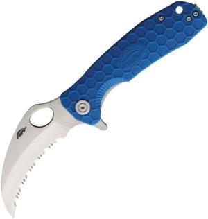 Honey Badger Knives Medium Claw Folding Knife, 3 satin finish serrated D2 tool steel blade, Blue textured GRN handle, HB1128