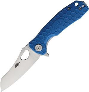 Honey Badger Knives Warncleaver Linerlock Folding Knife, 2.75 satin finish D2 tool steel blade, Blue textured GRN handle, HB1170