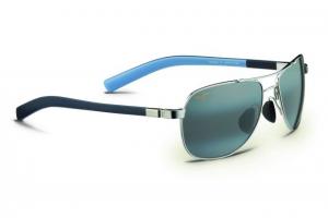 Maui Jim Guardrails Sunglasses w/ Silver w/ Blue Tips Frame and Neutral Grey Lenses - 327-17