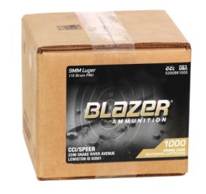CCI 5200BK1000 Blazer Brass 9mm Full Metal Jacket (FMJ) 1000 Per Box/ 1 Cs