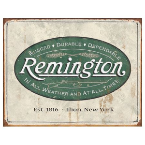 Tin Sign 1413 Remington Weathered Logo Rich Vibrant Colors and Heavy Embossing Tin Sign