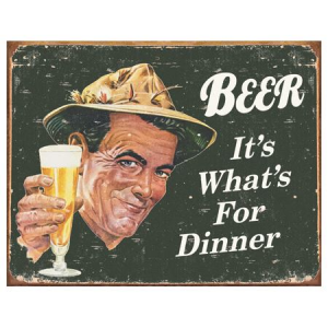 Tin Sign 1424 Ephemera - Beer For Dinner Rich Vibrant Colors and Heavy Embossing Tin Sign
