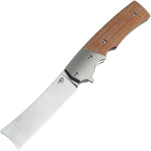 Bestech Knives Spanish Tip Razor Framelock Folding Knife, 3.75 satin finish Bohler M390 stainless blade, Natural canvas micarta handle, BT2101B
