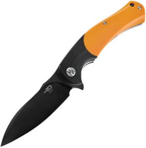 Bestech Knives Penguin Linerlock Folding Knife, 3.63 black finish D2 tool steel blade, Black and orange G10 handle, BG32D