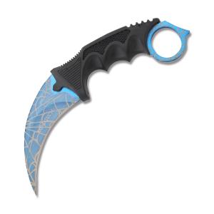 Neptune Trading WarTech Karambit Neck Knife with Full Tang Black ABS Handle and Blue Coated 3CR13MOV Stainless Steel 2.5” Plain Edge Karambit Blade with Silver Spiderweb Pattern Model NT-YC-9115-BW