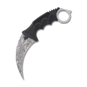 Neptune Trading WarTech Karambit Neck Knife with Full Tang Black ABS Handle and Damascus Etched 3CR13MOV Stainless Steel 2.5” Plain Edge Karambit Blade Model NT-YC-9115-M