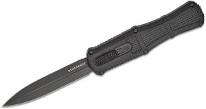 BENCHMADE Claymore Auto OTF Knife 3.89" Smoke Gray Double Edge Dagger Blade | Black Grivory Handles