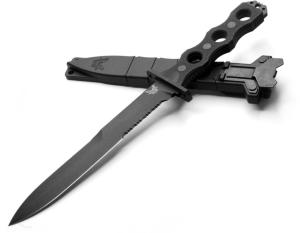 BENCHMADE 185SBK SOCP Fixed Blade Knife 7.11" Double Edge Combo Dagger Blade - Black G10 Handles