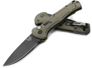 BENCHMADE 9071BK-1 Claymore AUTO Folding Knife 3.6" Tanto Plain Blade - Ranger Green Grivory Handles
