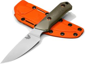 BENCHMADE Raghoorn Fixed Blade Knife 4" Drop Point Blade - OD Green G10 Handles w/ Orange Sheath