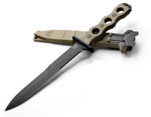 BENCHMADE 185BK-1 SOCP Fixed Blade Knife 7.11" Double Edge Plain Dagger Blade -Desert Tan G10 Handle
